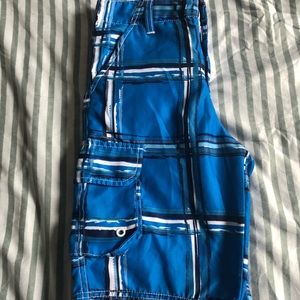 Blue Plaid Swim Trunks